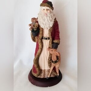Christmas Santa Claus with Deer and Teddy Bear Figurine 10” Cedar Creek Vintage